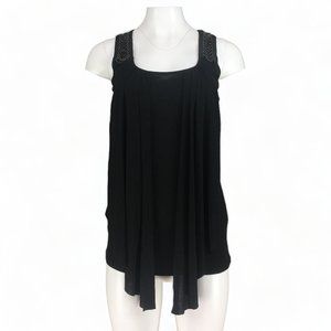 Miss Me Tank Chain Embellished Layered Look Open Back Y2K Black Womens Size S